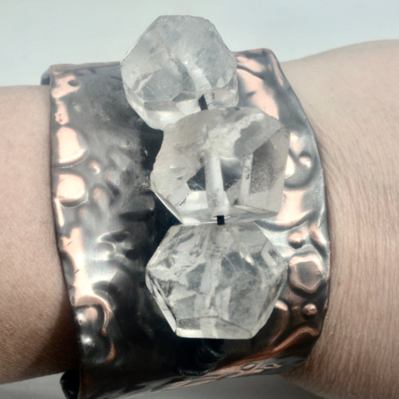 Conceptual Subculture Jewelry - Quartz Crystal Embossed Copper Wide Cuff Bracelet